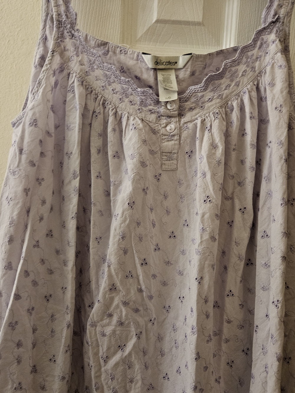 delicates Lavender Floral Cottagecore Cotton Lace-Trim Sleep Chemise Gown Ruffle